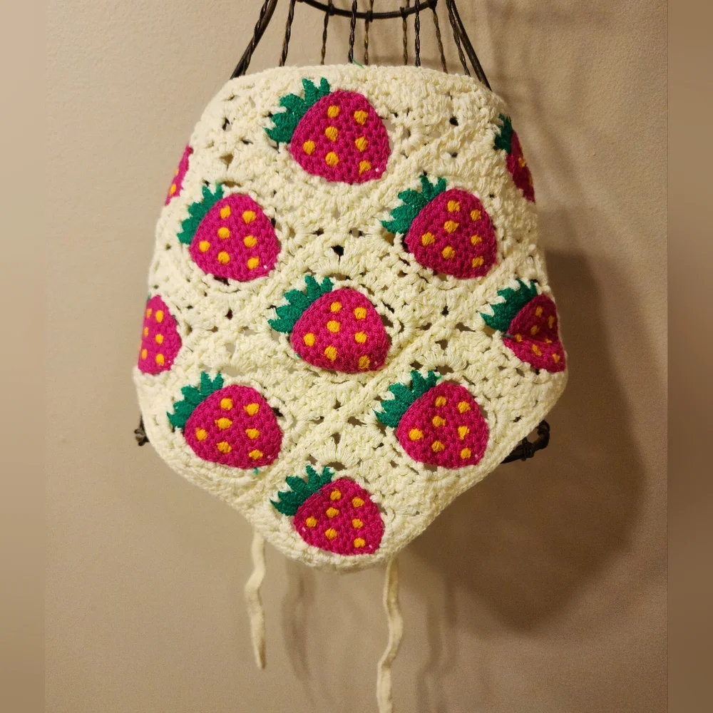Boho Strawberry Crochet Headscarf Bandana